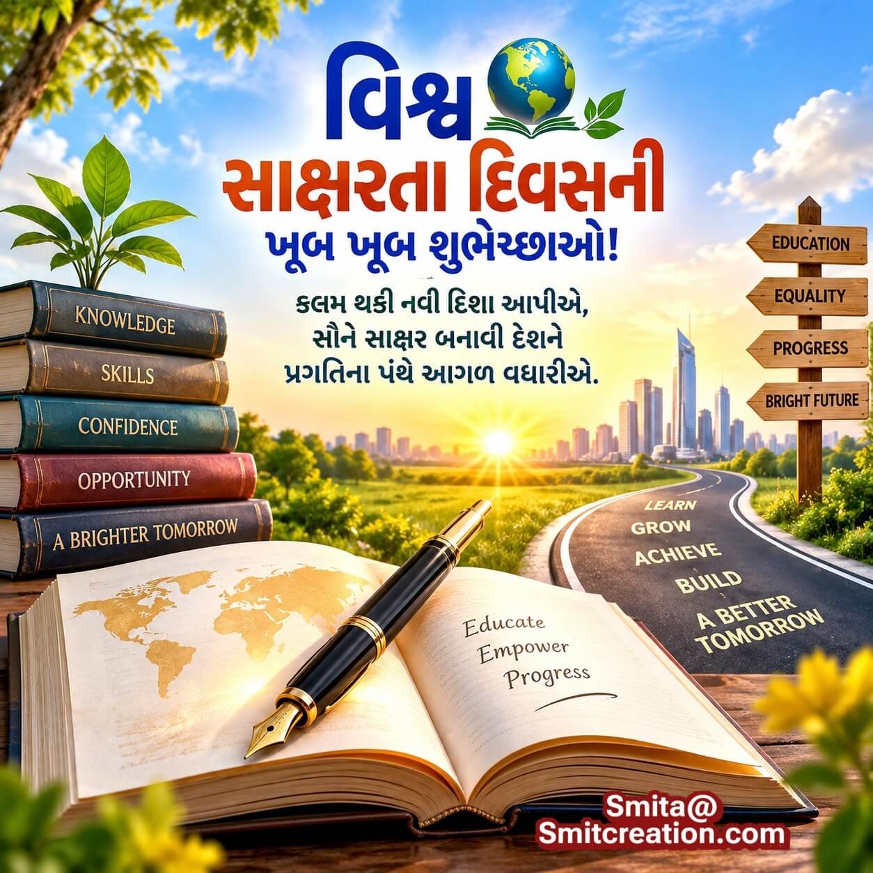 World Literacy Day Gujarati Knowledge Message Image
